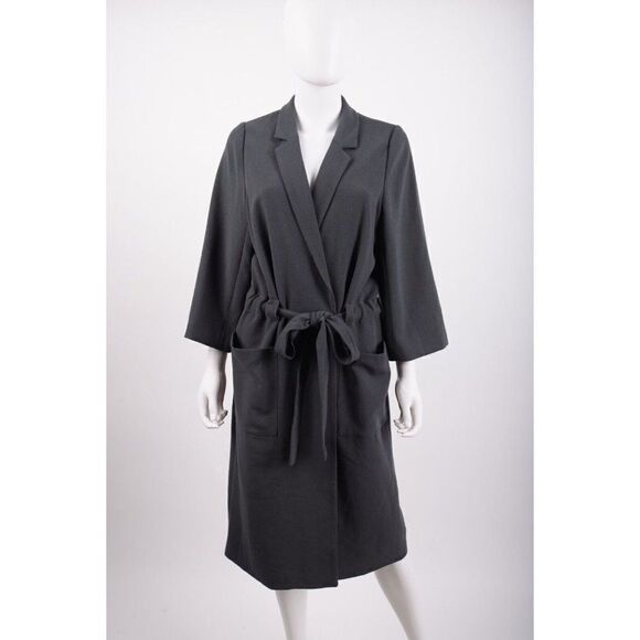 Hemsmith Womans Mid Length Rey Coat Jacket Size M Graphite Gray Wrap Ties NWT - Picture 1 of 6